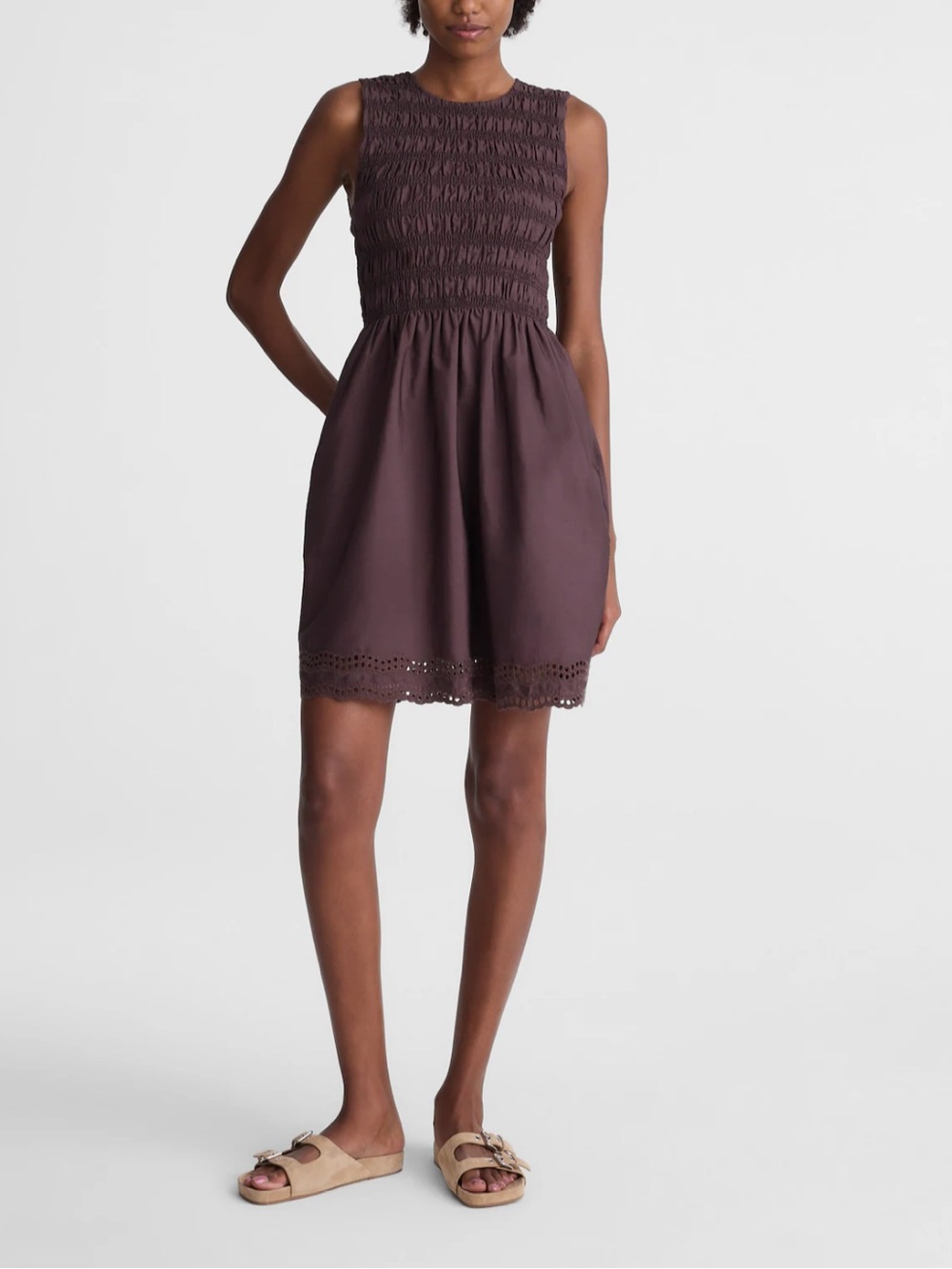 NWT Madewell The Embroidered Melody
Smocked Mini Dress, size M Chocolate Plum